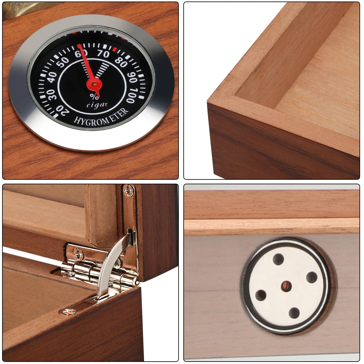 Xifei Cigar Humidor Box with Hygrometer and Humidifier Portable Smoking Accessories Glass Window Cedar Wood Case
