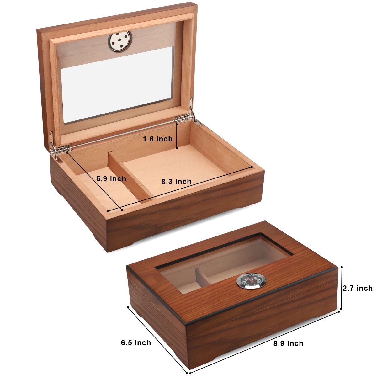 Xifei Cigar Humidor Box with Hygrometer and Humidifier Portable Smoking Accessories Glass Window Cedar Wood Case