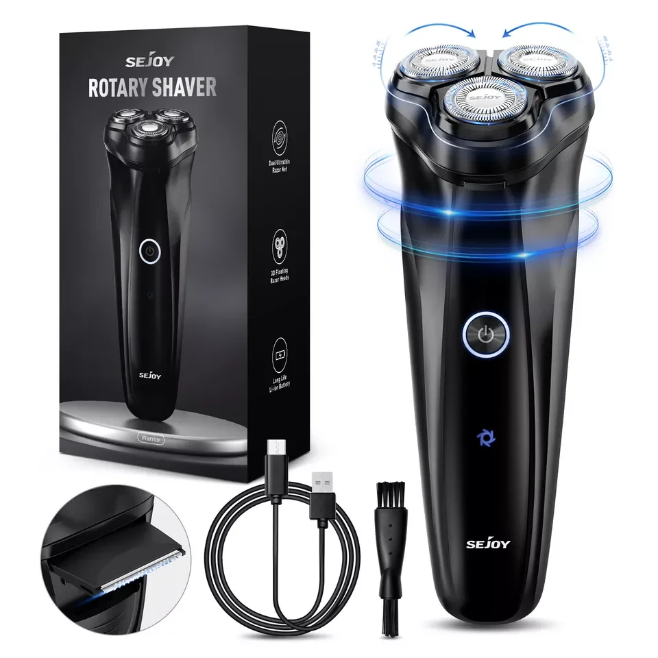 SEJOY Electric Razor for Men 3D Rotary Shaver Dry Wet Shaving Pop-Up Beard Trimmer Rechargeable Hair Cutting Machine