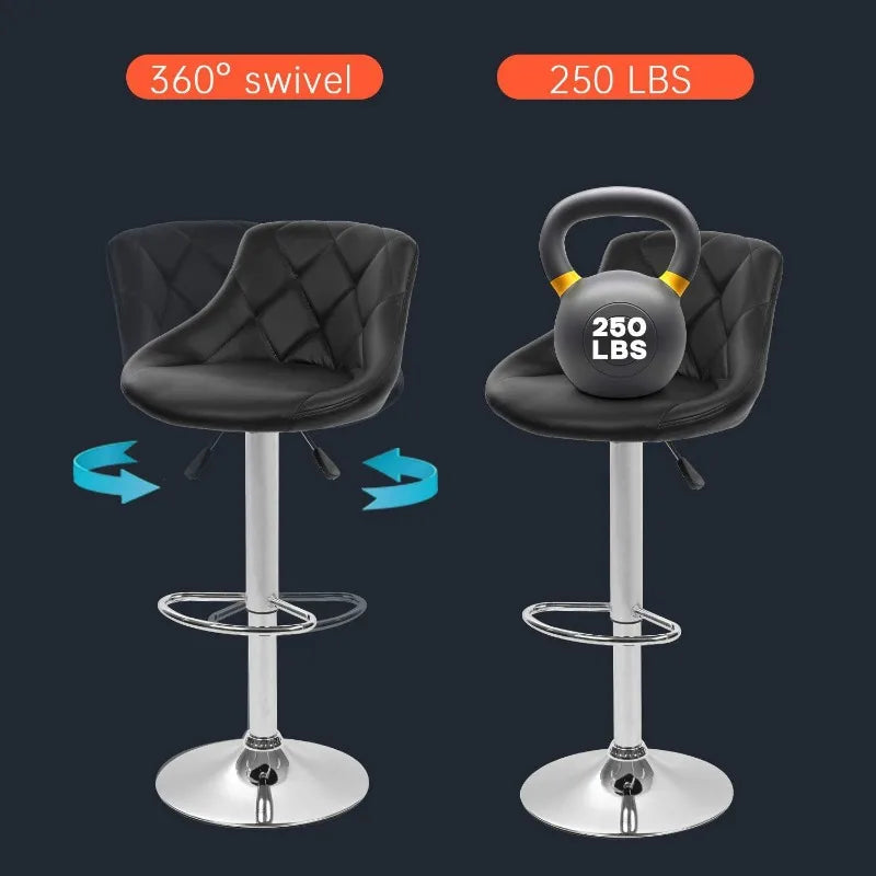 Bar Stools Set of 2 Swivel Height Adjustable Bar Chairs with Back PU Leather