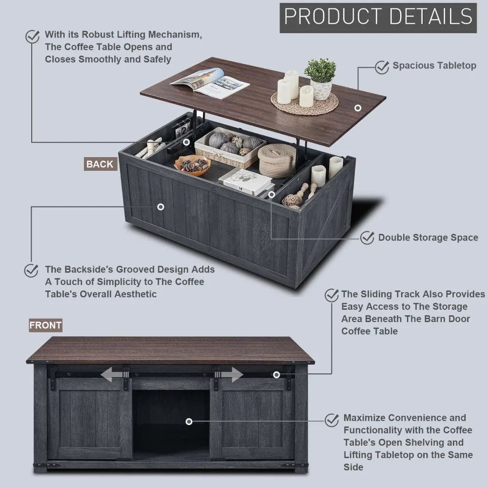 TANGXU Lift Top Coffee Table With Barn Door Storage