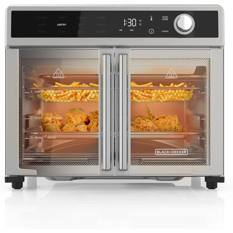 BLACK+DECKER Crisp 'N Bake Air Fryer Toaster Oven Combo 12 in 1 Countertop Oven Cooks Food Fast Fits a Whole Pizza