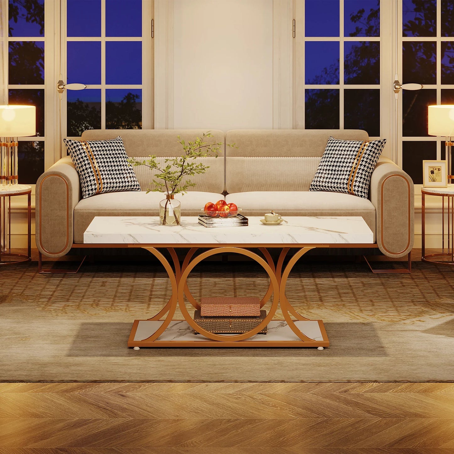 Tribesigns Rectangle Coffee Table, Modern 2-Tier Faux Marble