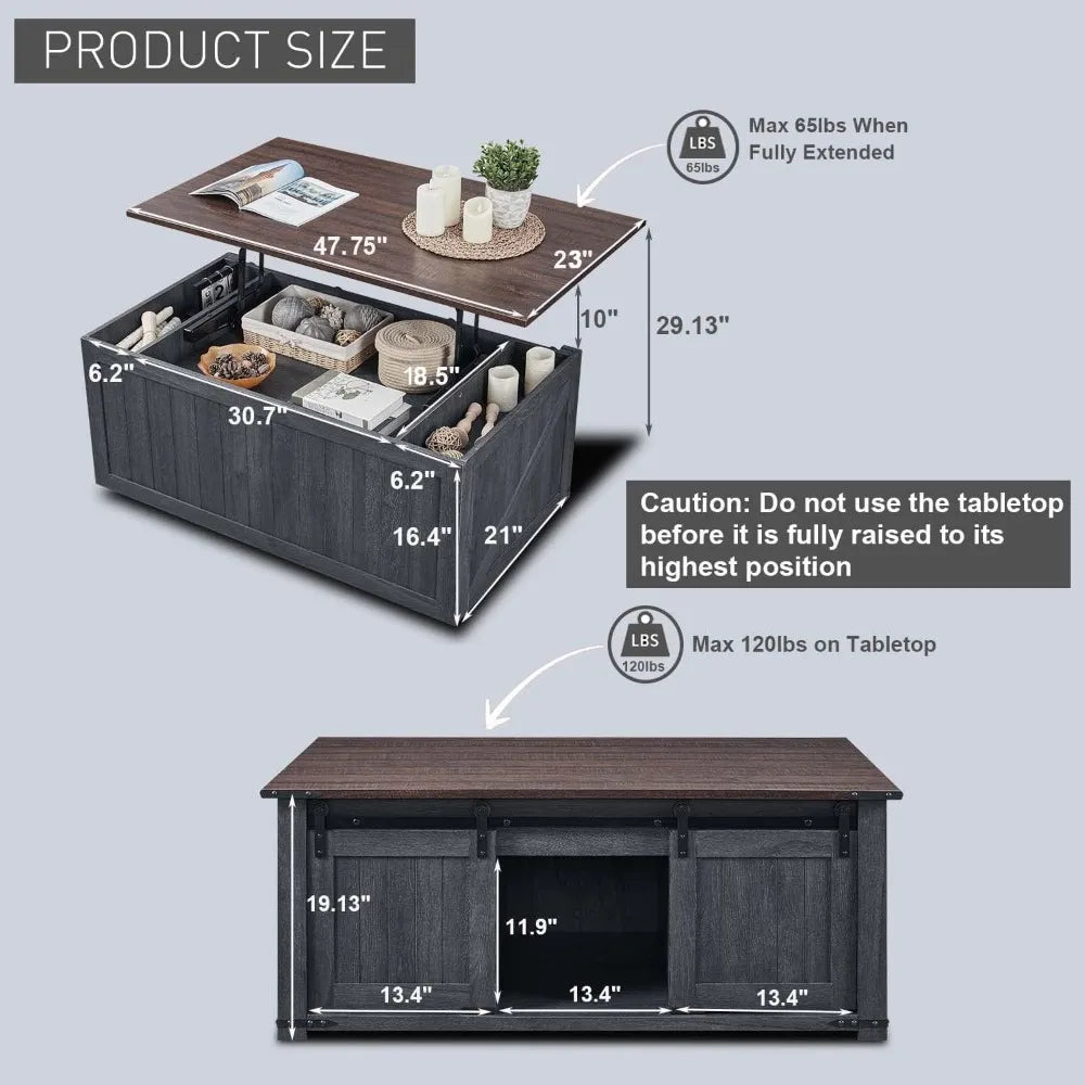 TANGXU Lift Top Coffee Table With Barn Door Storage