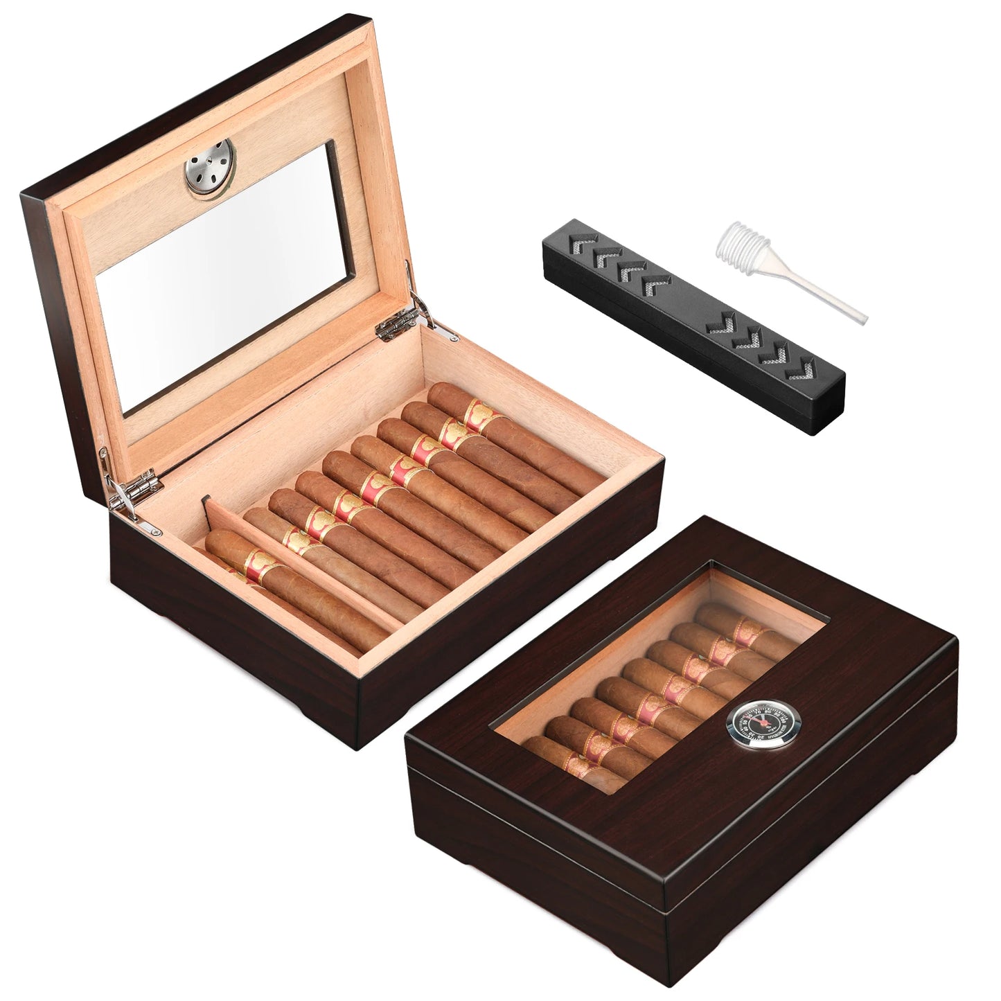 Xifei Cigar Humidor Box with Hygrometer and Humidifier Portable Smoking Accessories Glass Window Cedar Wood Case