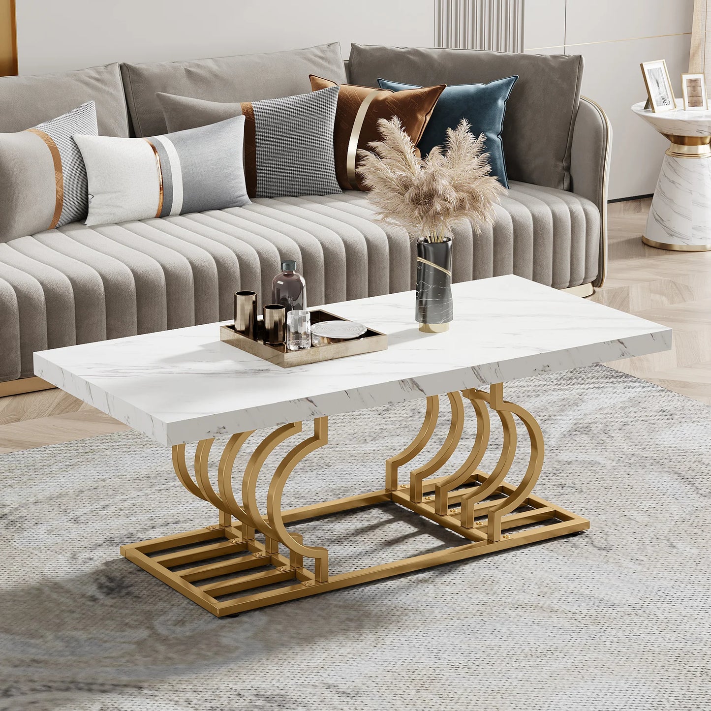 Tribesigns Rectangle Coffee Table, Modern 2-Tier Faux Marble