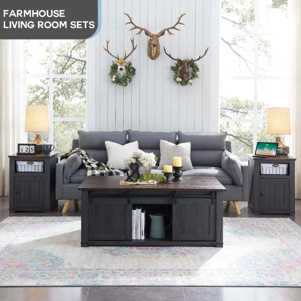 TANGXU Lift Top Coffee Table With Barn Door Storage