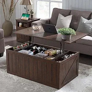 TANGXU Lift Top Coffee Table With Barn Door Storage