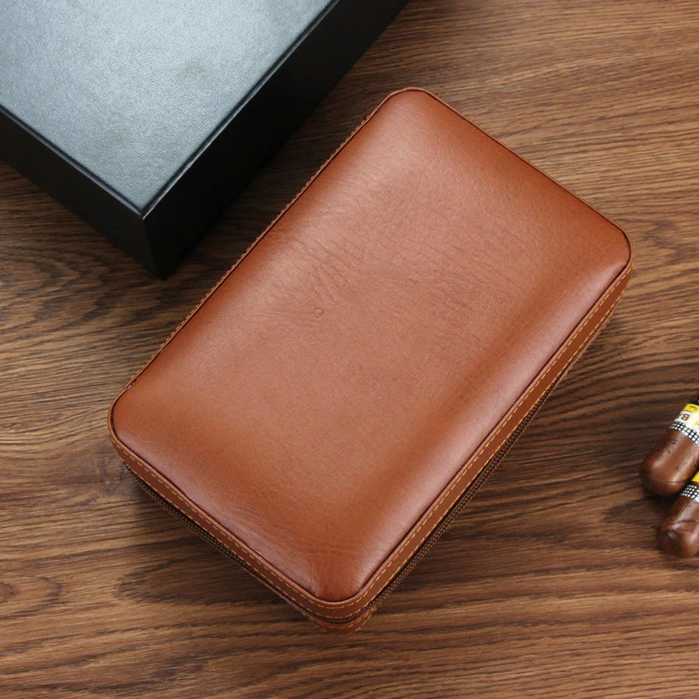 Cedar Wood Cigar Humidor Box Travel With Humidifier Leather Cigar Case W With Lighter Cutter