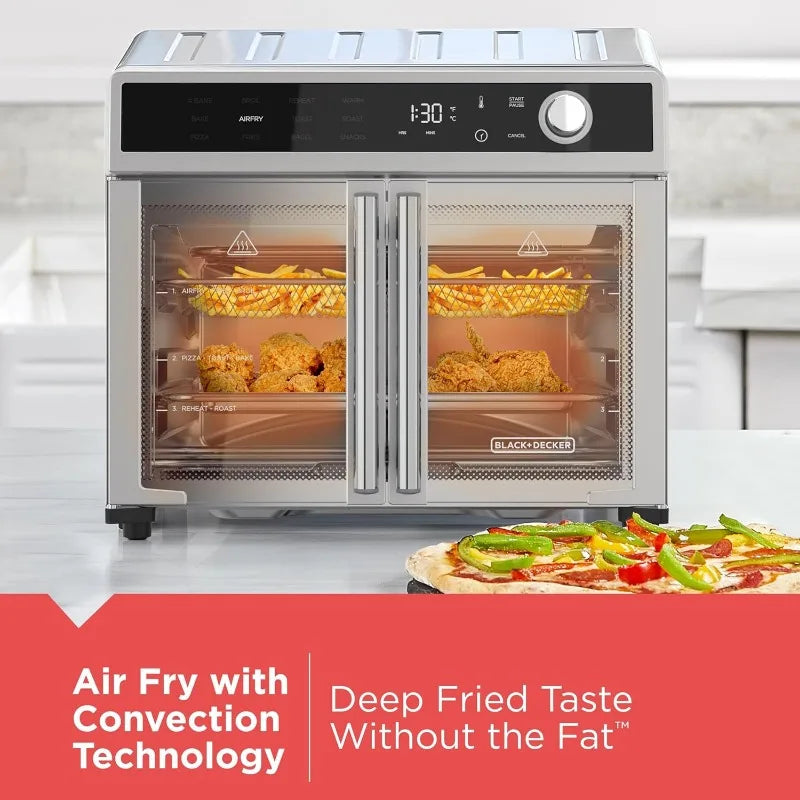 BLACK+DECKER Crisp 'N Bake Air Fryer Toaster Oven Combo 12 in 1 Countertop Oven Cooks Food Fast Fits a Whole Pizza