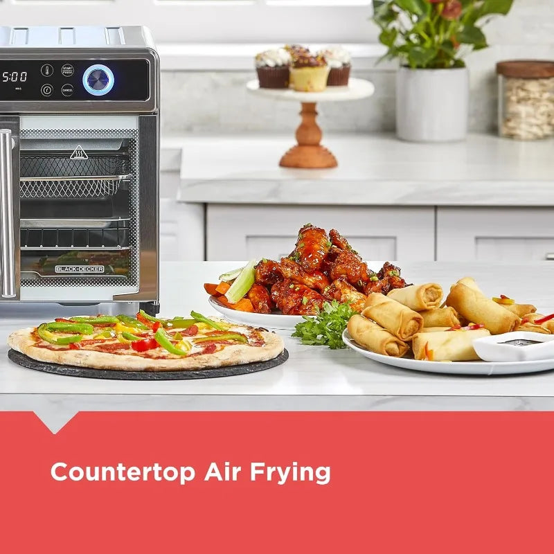 BLACK+DECKER Crisp 'N Bake Air Fryer Toaster Oven Combo 12 in 1 Countertop Oven Cooks Food Fast Fits a Whole Pizza
