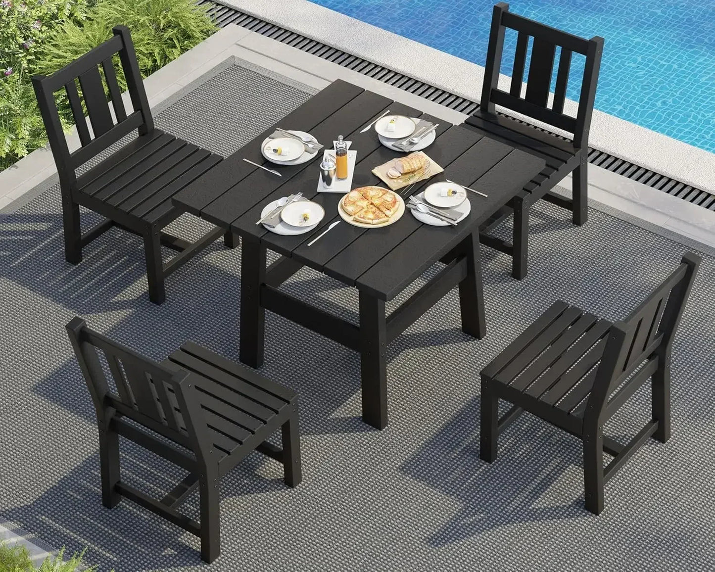 7-Piece HDPE Outdoor Dining Table Set with 6 Chairs 71 Inch Patio Furniture
