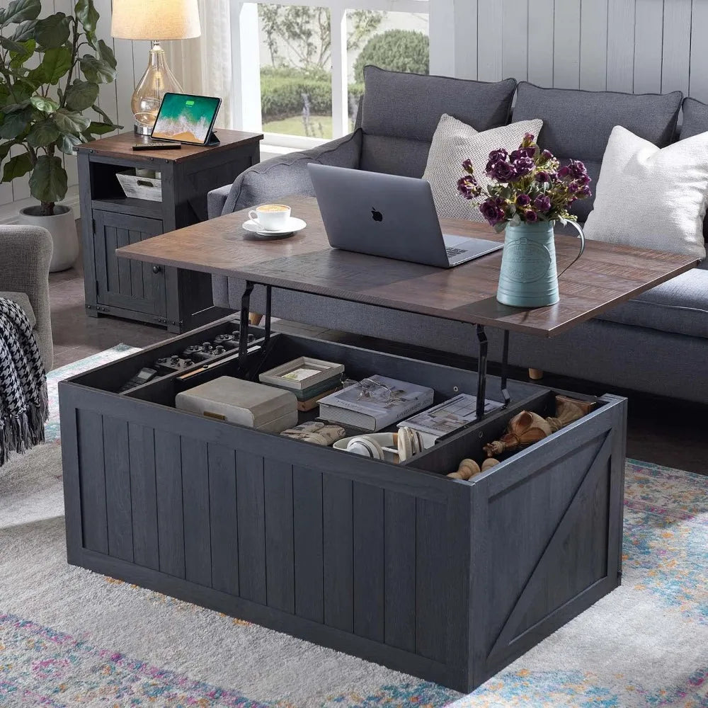 TANGXU Lift Top Coffee Table With Barn Door Storage
