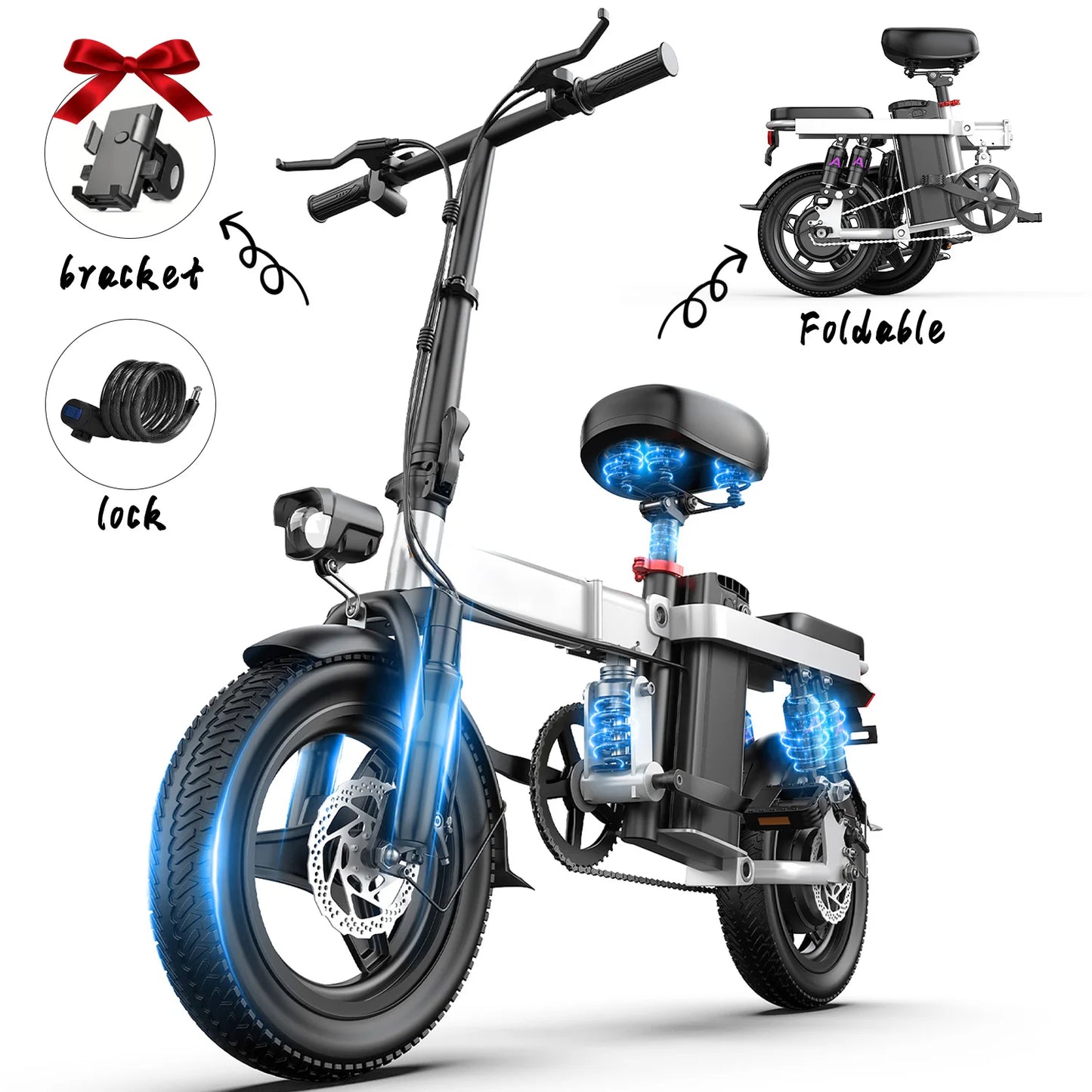 740W Electric Bicycle for Adults 20MPH 32 Mile Folding