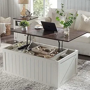 TANGXU Lift Top Coffee Table With Barn Door Storage