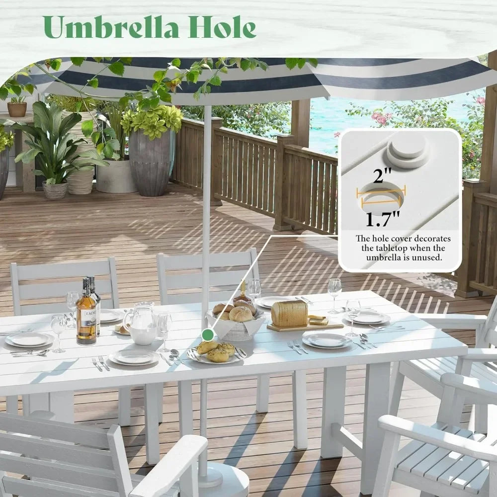 7-Piece HDPE Outdoor Dining Table Set with 6 Chairs 71 Inch Patio Furniture