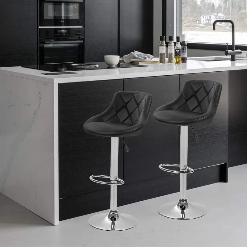 Bar Stools Set of 2 Swivel Height Adjustable Bar Chairs with Back PU Leather