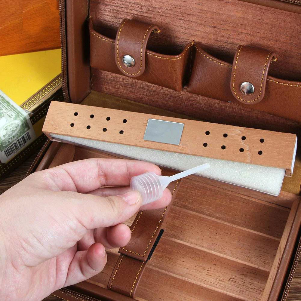 Cedar Wood Cigar Humidor Box Travel With Humidifier Leather Cigar Case W With Lighter Cutter