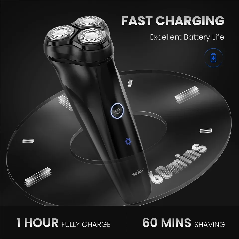 SEJOY Electric Razor for Men 3D Rotary Shaver Dry Wet Shaving Pop-Up Beard Trimmer Rechargeable Hair Cutting Machine