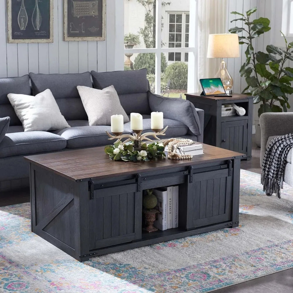 TANGXU Lift Top Coffee Table With Barn Door Storage