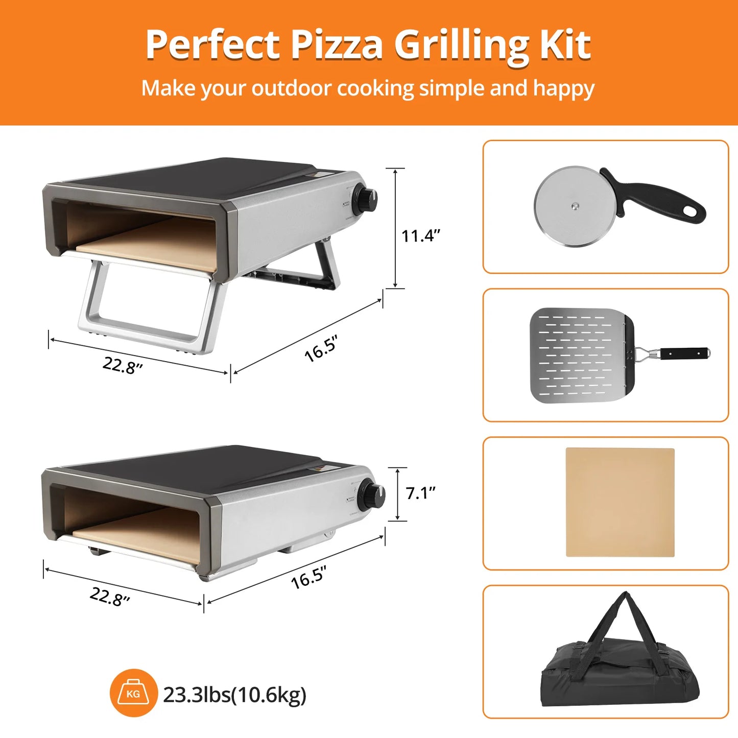 12" Outdoor Pizza Oven with Gas Powered Propane and Pizza Making Accessories