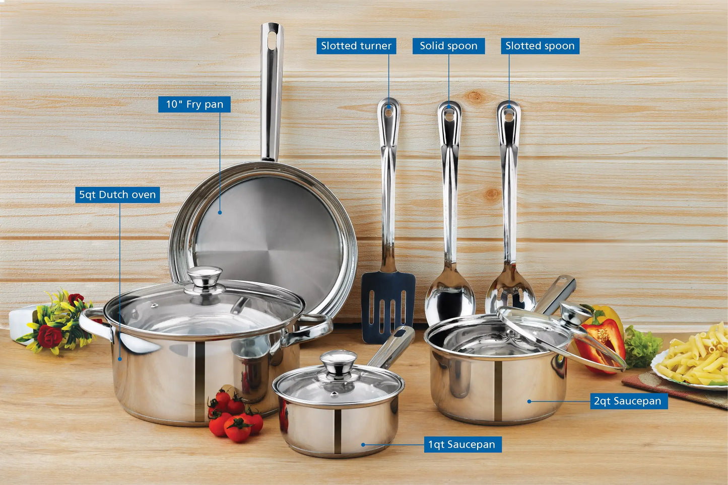 10-Piece Nonstick Stainless Steel Cookware Set for Durability and Style