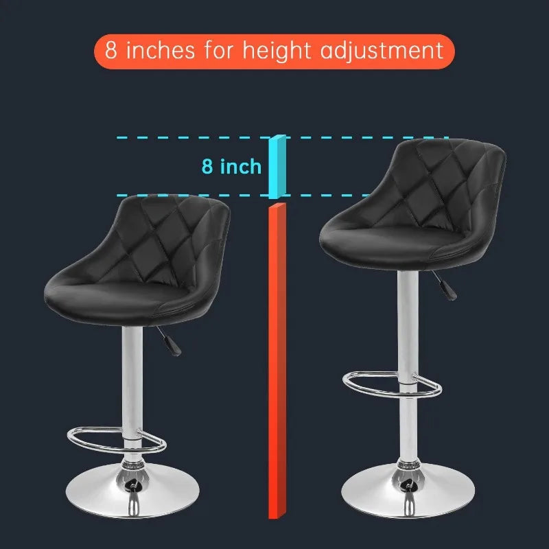 Bar Stools Set of 2 Swivel Height Adjustable Bar Chairs with Back PU Leather