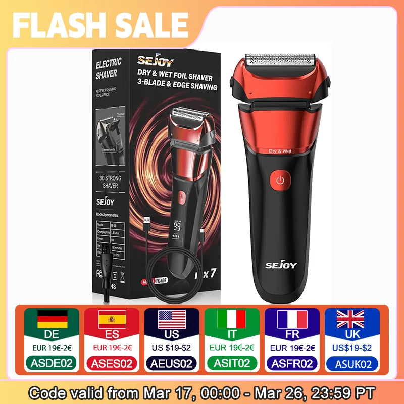Sejoy Electric Razor for Men Wet Dry Shaver Haircut Machine Beard Trimmer Automatic Cleaning