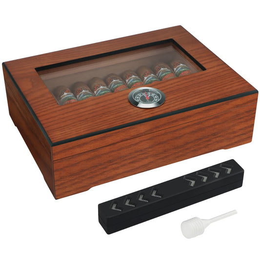 Xifei Cigar Humidor Box with Hygrometer and Humidifier Portable Smoking Accessories Glass Window Cedar Wood Case