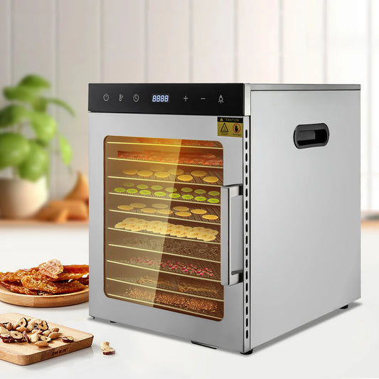 10/12 Stainless Steel Trays Dehydrator for Jerky Veggies Fruits 800W Food Dryer