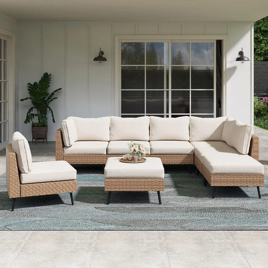 LAUSAINT HOME Outdoor Patio Furniture 8 Piece Sectional Sofa PE Rattan Wicker Conversation Set