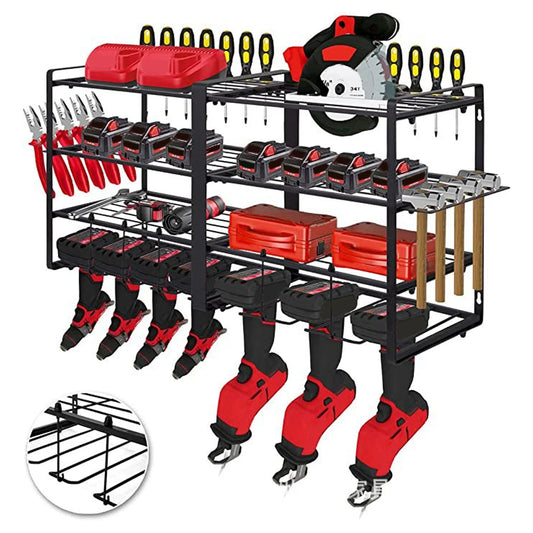 Power Tool Organizer Wall Mount 4 Layer Garage Storage Rack for Drill Screwdriver