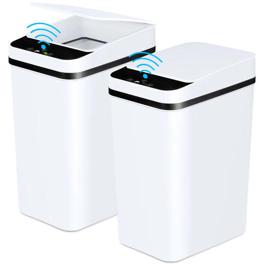 2 Pack 12L Bathroom Touchless Slim Trash Cans with Lid for Bathroom Bedroom Living Room Office White