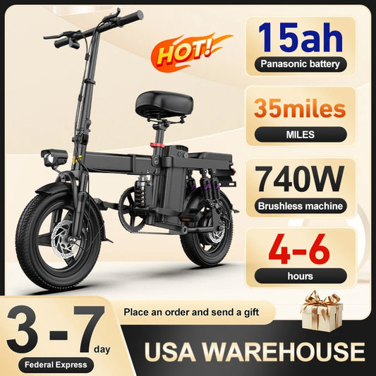 740W Electric Bicycle for Adults 20MPH 32 Mile Folding