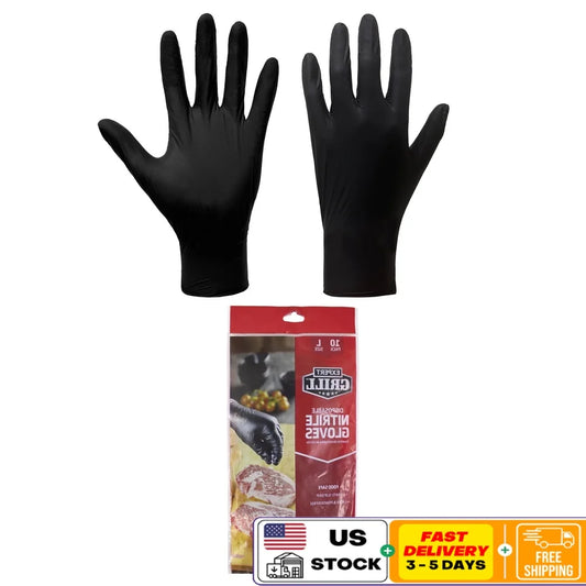 10PK Nitrile Disposable Gloves BBQ Cooking Gloves Food Safe Black Nitrile Powder Free Heat Resistant BBQ Gloves Kitchen Grill
