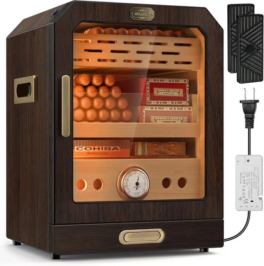 Cigar Humidor Lighted Control Magnetic Door with Accessory Drawer and 2 Humidifiers 3 Layer Large Capacity Storage