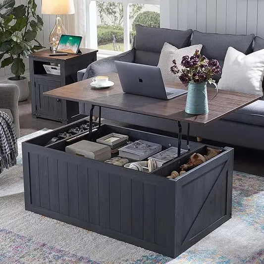 TANGXU Lift Top Coffee Table With Barn Door Storage