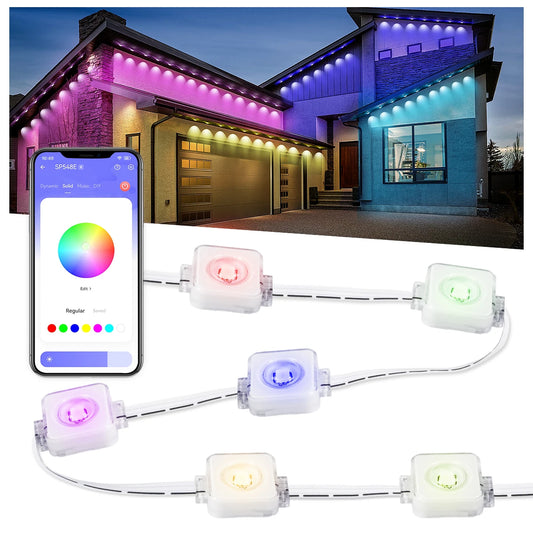 Permanent Outdoor Lights Smart RGB Northern Lights 100ft with 60 LED Eaves Lights IP68 Waterproof for Christmas Party Holiday