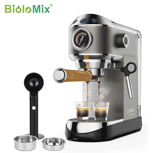 BioloMix 20 Bar Semi Automatic Powder Coffee Machine with Milk Steam Frother Wand for Espresso Cappuccino Latte and Mocha