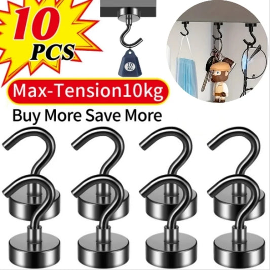 Black Magnetic Hooks 25Lbs Heavy Duty S-Hooks for Hanging Kitchen Garage and Cabin