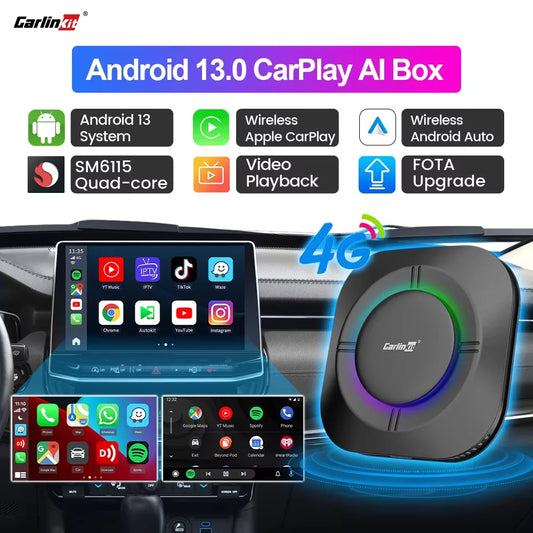 2025 New CarPlay AI Box LED Android 13 SM6115 8-Core CPU 5G WiFi BT GPS for Netflix Wireless Android Auto CarPlay Smart TV Box