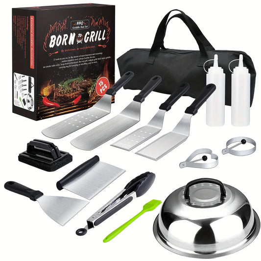 15-Piece Flat Top Grill Tool Set for Blackstone and Camping Stainless Steel Accessory Set for Outdoor Grilling